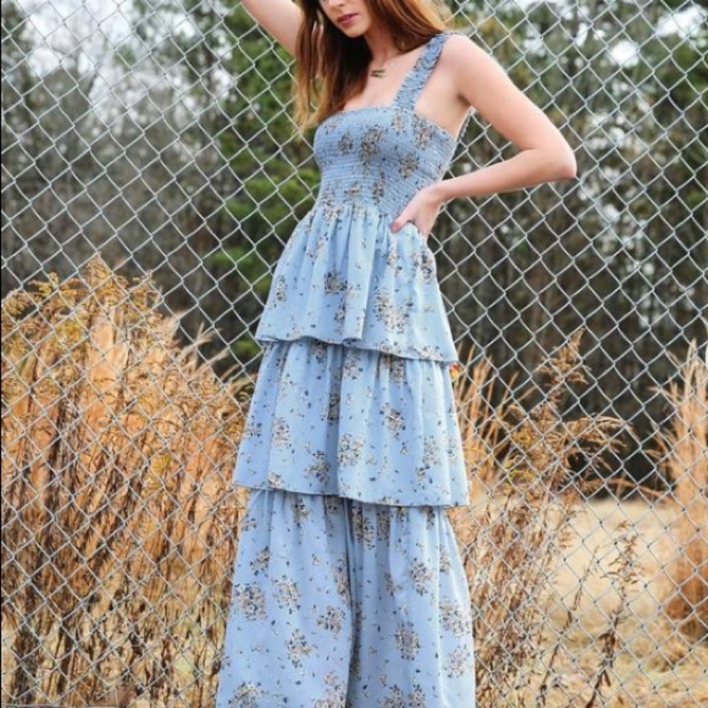 Sugar lips blue floral tier dress sz small maxi